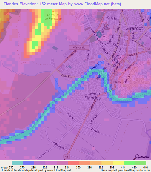 Flandes,Colombia Elevation Map