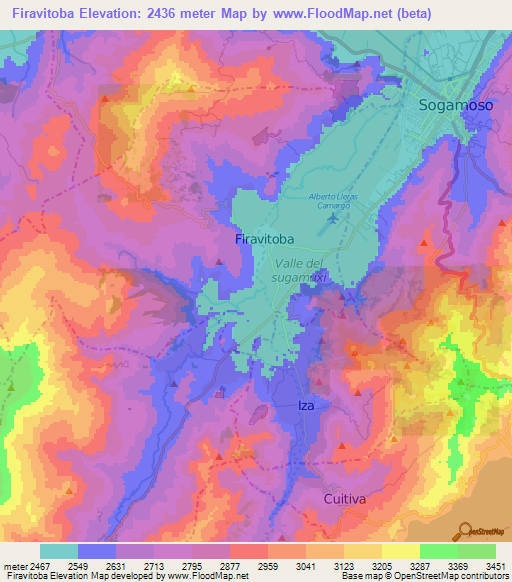 Firavitoba,Colombia Elevation Map