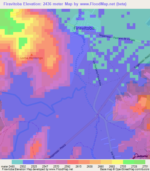 Firavitoba,Colombia Elevation Map