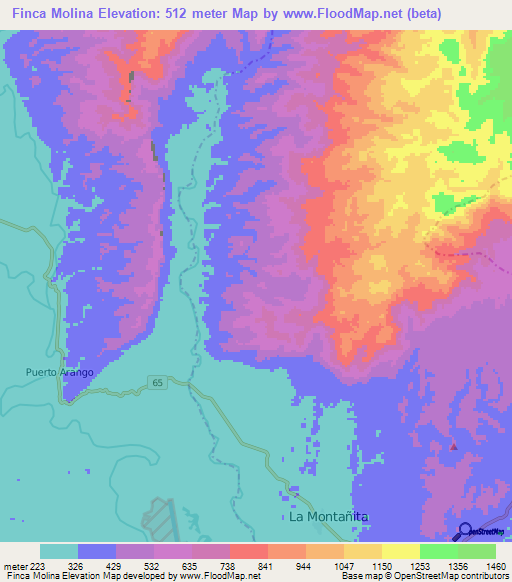 Finca Molina,Colombia Elevation Map