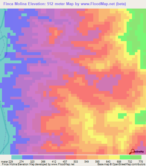 Finca Molina,Colombia Elevation Map