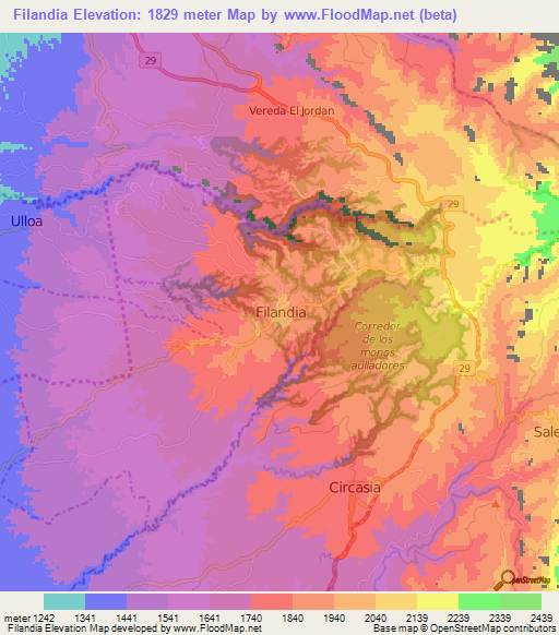 Filandia,Colombia Elevation Map