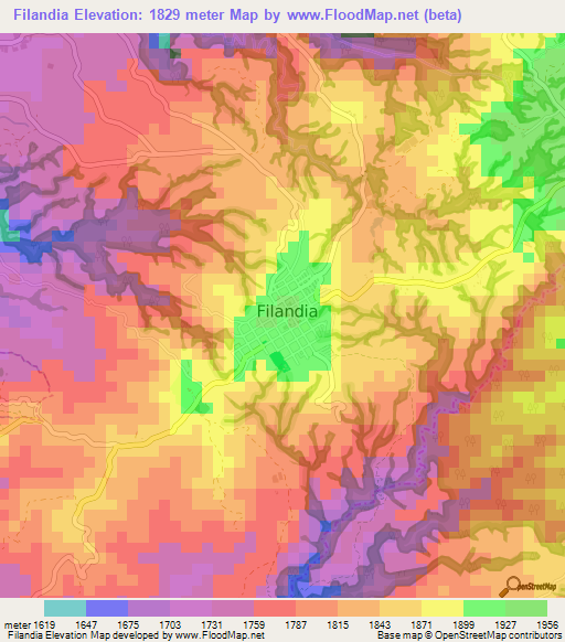 Filandia,Colombia Elevation Map