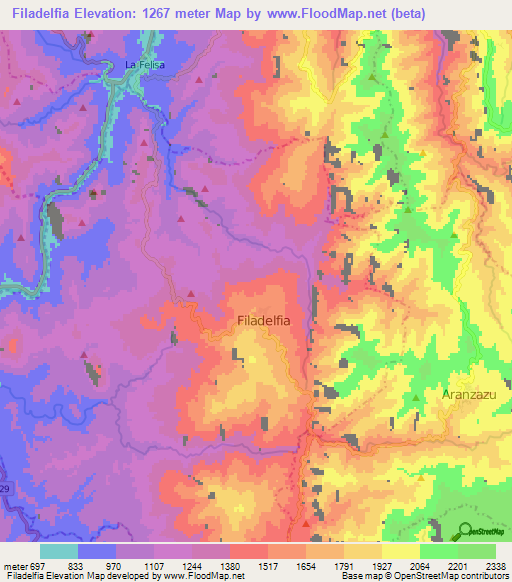 Filadelfia,Colombia Elevation Map