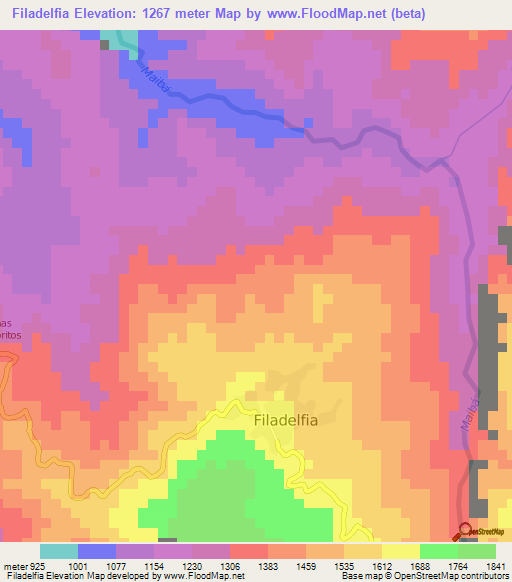 Filadelfia,Colombia Elevation Map