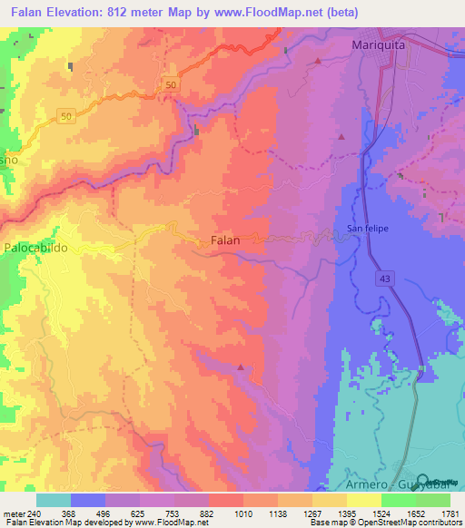 Falan,Colombia Elevation Map