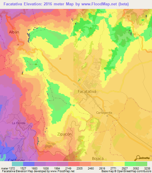 Facatativa,Colombia Elevation Map