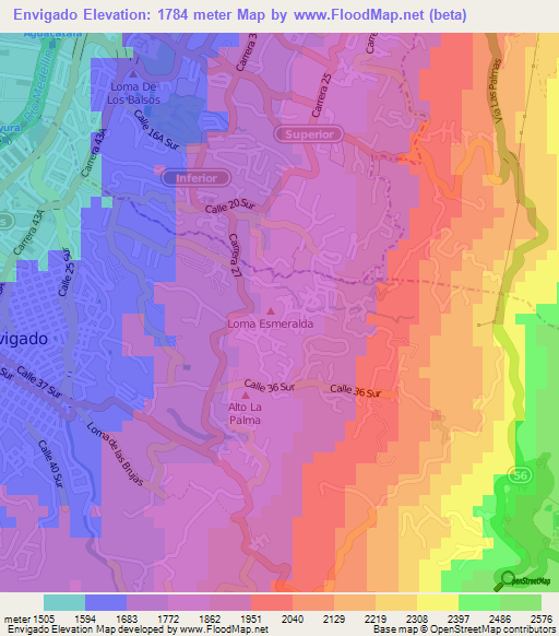 Envigado,Colombia Elevation Map