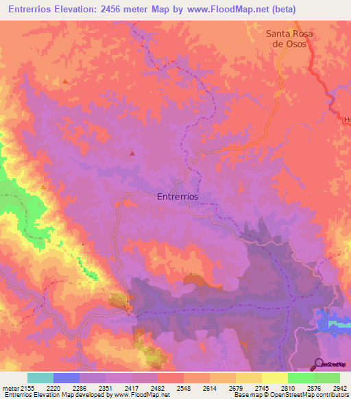 Entrerrios,Colombia Elevation Map