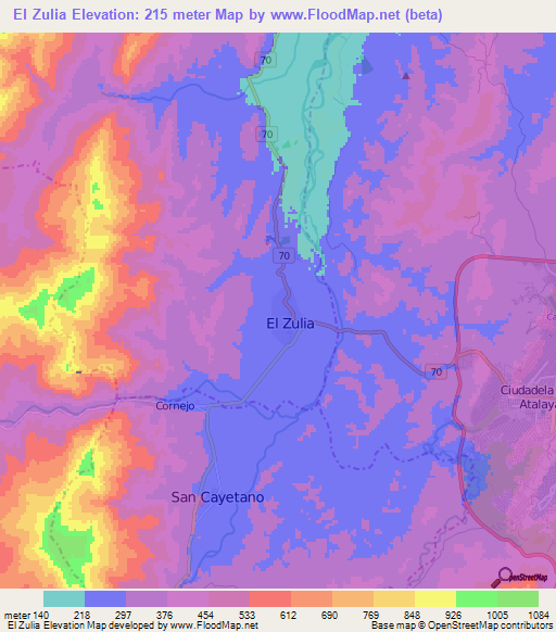 El Zulia,Colombia Elevation Map