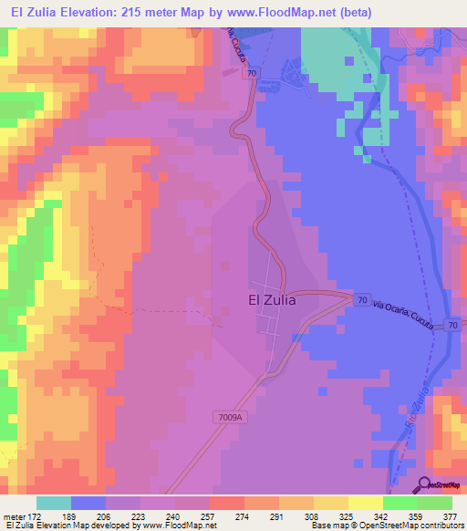 El Zulia,Colombia Elevation Map