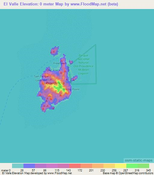 El Valle,Colombia Elevation Map