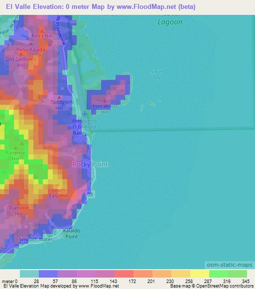 El Valle,Colombia Elevation Map