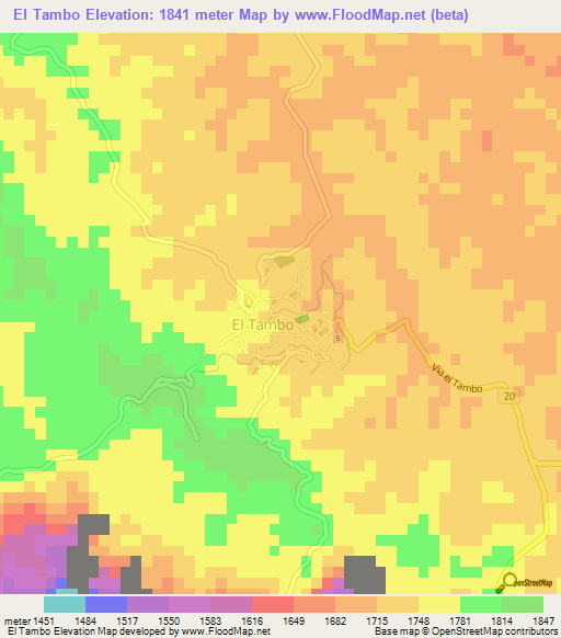 El Tambo,Colombia Elevation Map