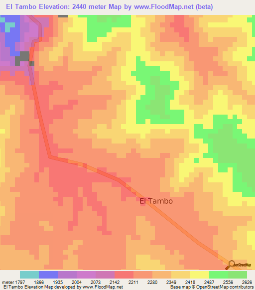 El Tambo,Colombia Elevation Map