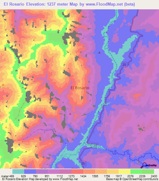 El Rosario,Colombia Elevation Map