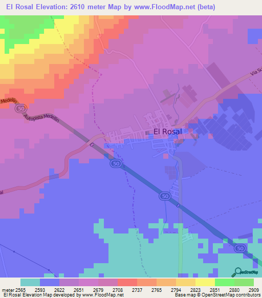 El Rosal,Colombia Elevation Map