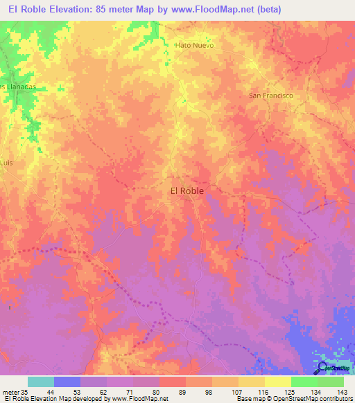 El Roble,Colombia Elevation Map