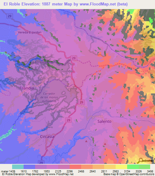 El Roble,Colombia Elevation Map