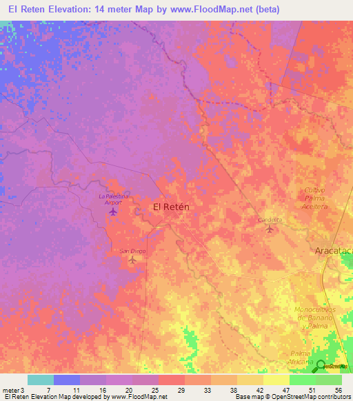 El Reten,Colombia Elevation Map