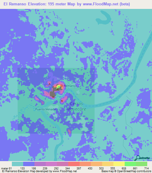 El Remanso,Colombia Elevation Map