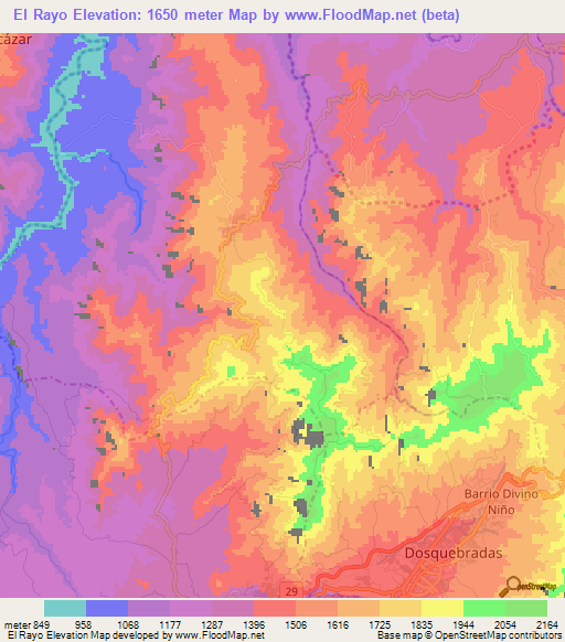 El Rayo,Colombia Elevation Map