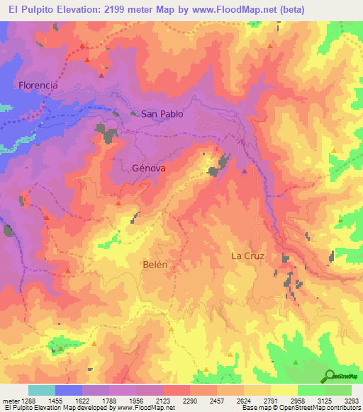 El Pulpito,Colombia Elevation Map