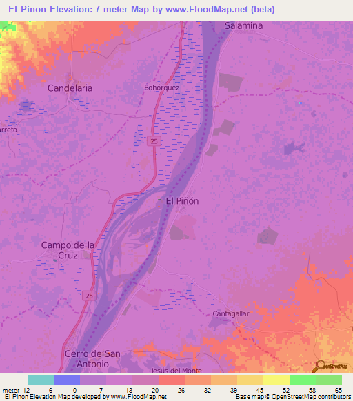 El Pinon,Colombia Elevation Map