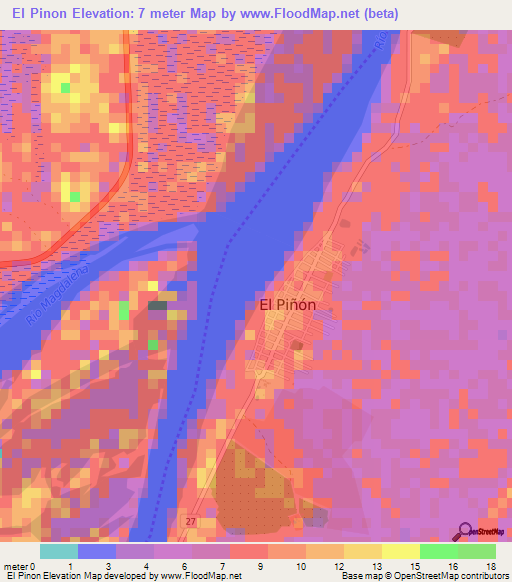 El Pinon,Colombia Elevation Map