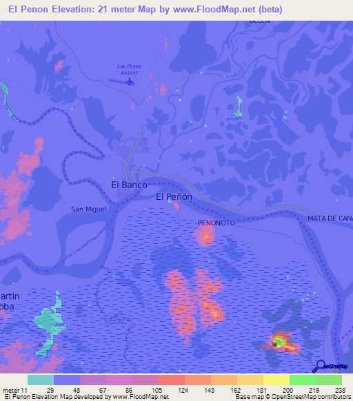 El Penon,Colombia Elevation Map