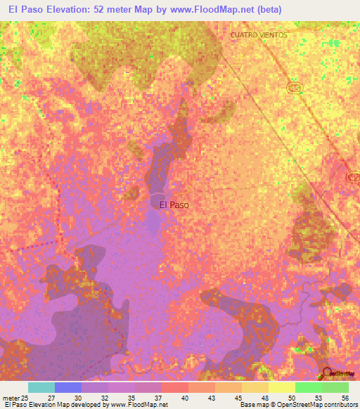 El Paso,Colombia Elevation Map