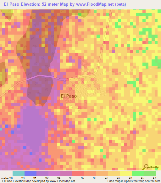 El Paso,Colombia Elevation Map