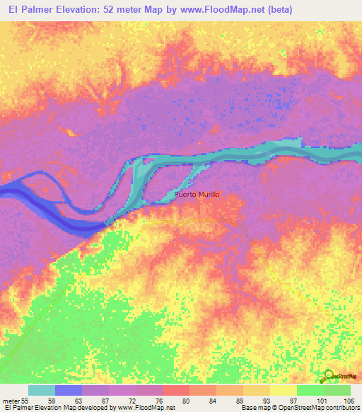 El Palmer,Colombia Elevation Map