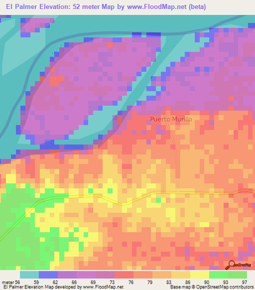 El Palmer,Colombia Elevation Map