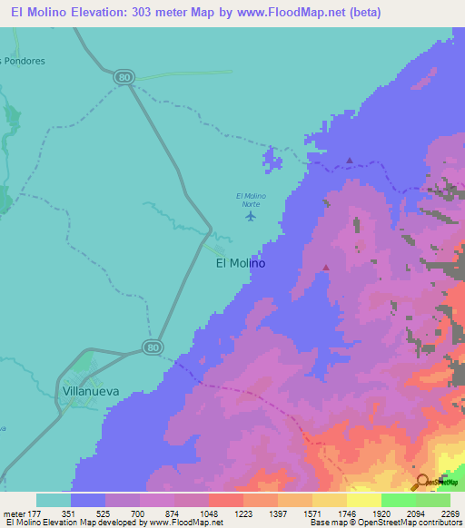 El Molino,Colombia Elevation Map