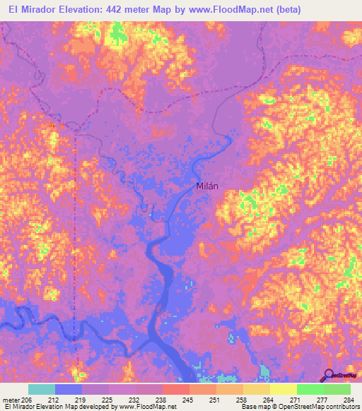 El Mirador,Colombia Elevation Map