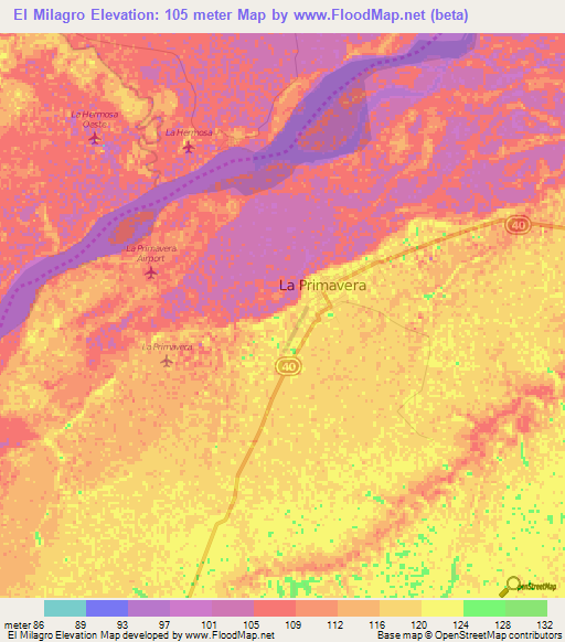 El Milagro,Colombia Elevation Map