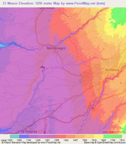 El Meson,Colombia Elevation Map