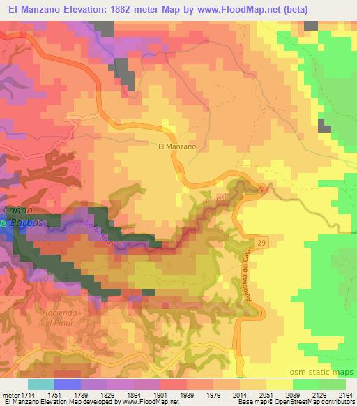 El Manzano,Colombia Elevation Map