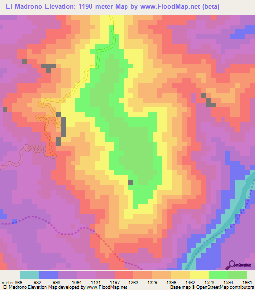 El Madrono,Colombia Elevation Map