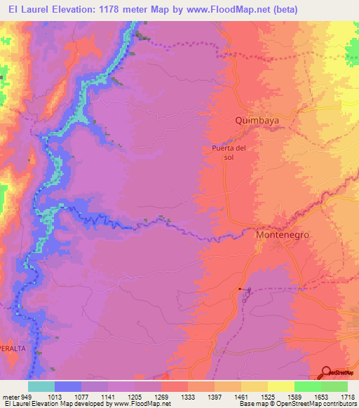 El Laurel,Colombia Elevation Map