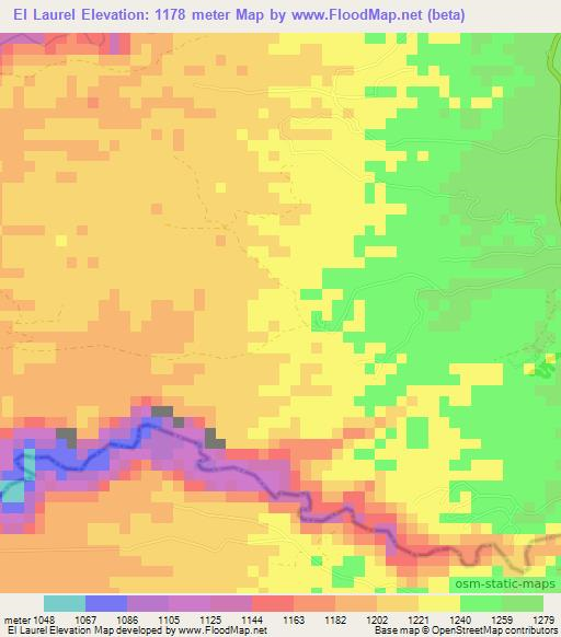 El Laurel,Colombia Elevation Map