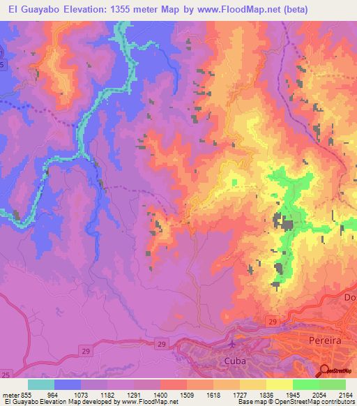 El Guayabo,Colombia Elevation Map