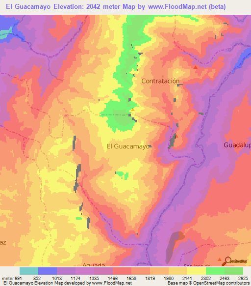 El Guacamayo,Colombia Elevation Map