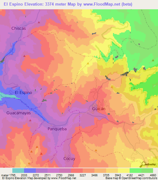 El Espino,Colombia Elevation Map