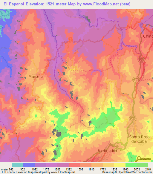 El Espanol,Colombia Elevation Map