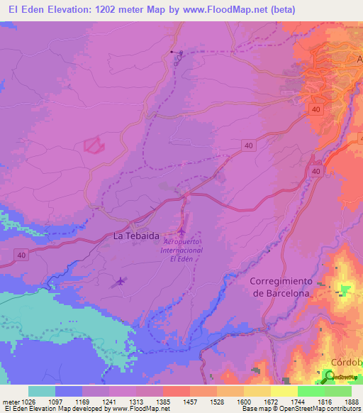 El Eden,Colombia Elevation Map