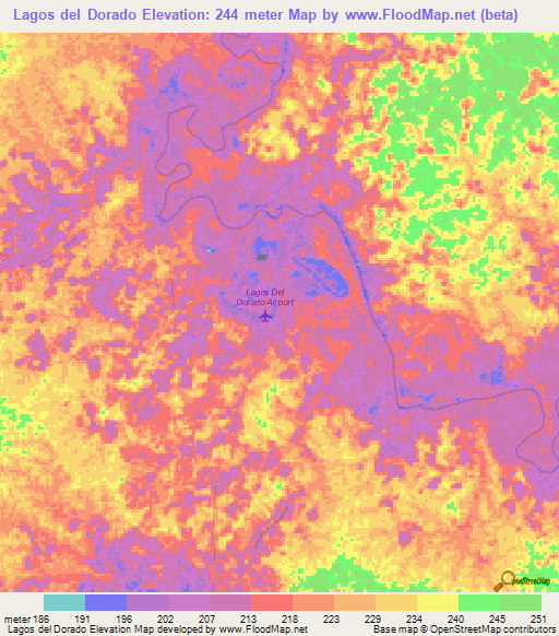 Lagos del Dorado,Colombia Elevation Map