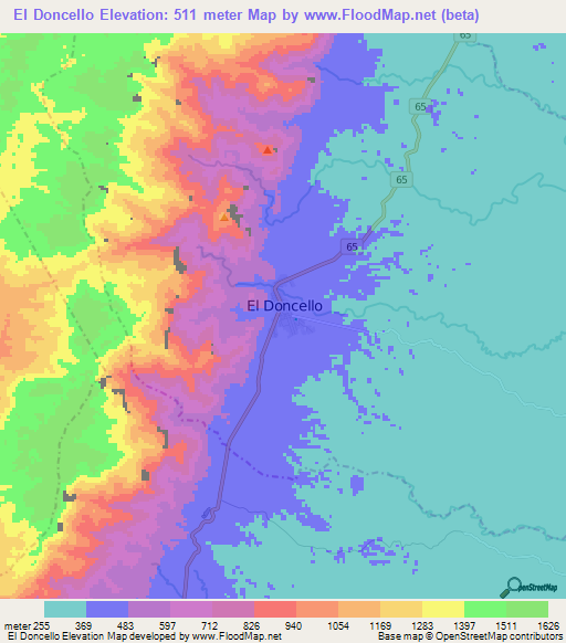 El Doncello,Colombia Elevation Map