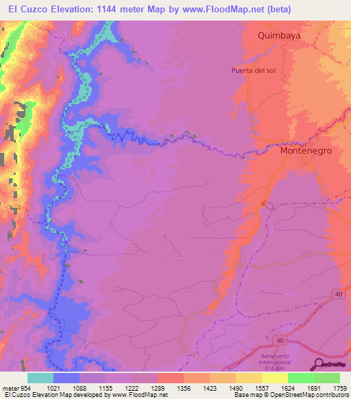 El Cuzco,Colombia Elevation Map